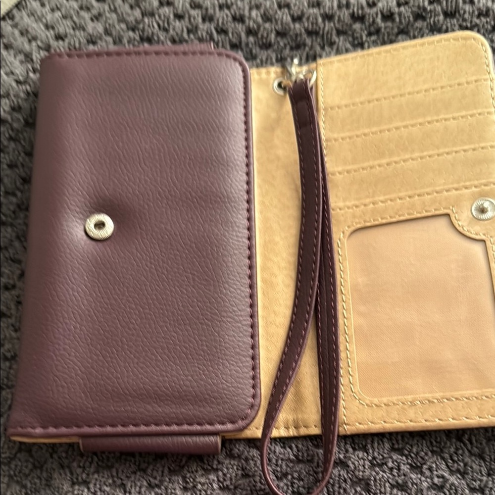 Burgundy and Tan Wallet with Wrist Strap